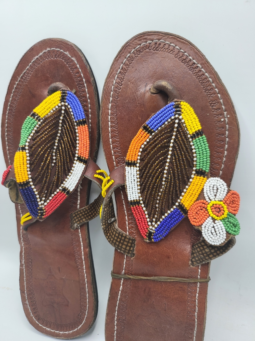 Beaded Leather Women’s Sandals - Multicolor Size 10.5